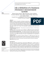 Towards a definition of key characteristics of a business performance measurement system