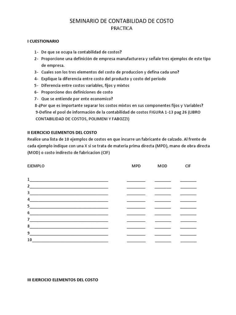 Ejercicios de Contabilidad de Costos | PDF | Costo | Contabilidad de costos