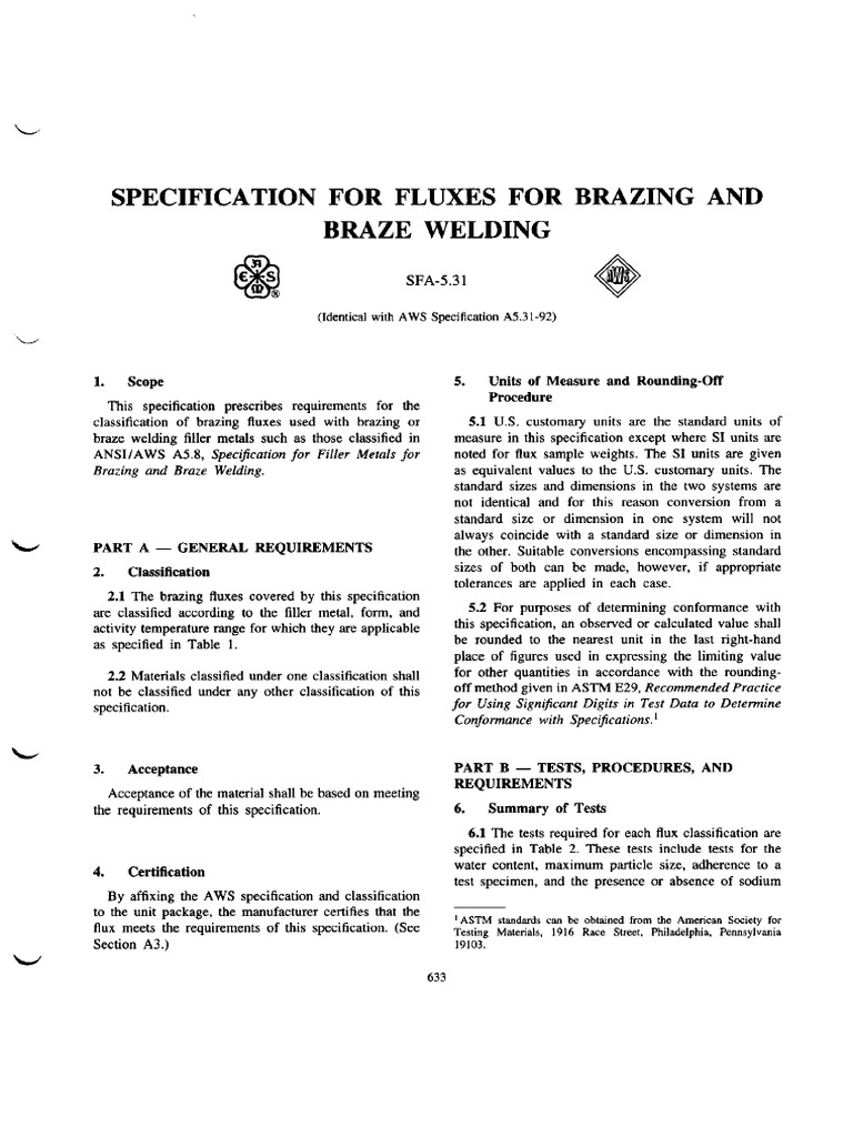 AWS A5.31 (Fluxes For Brazing & Braze Welding) PDF