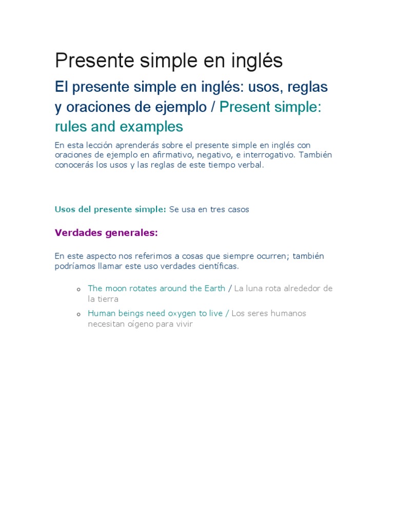 Estructura y usos del presente simple | PDF | Verbo | Mecánica del lenguaje