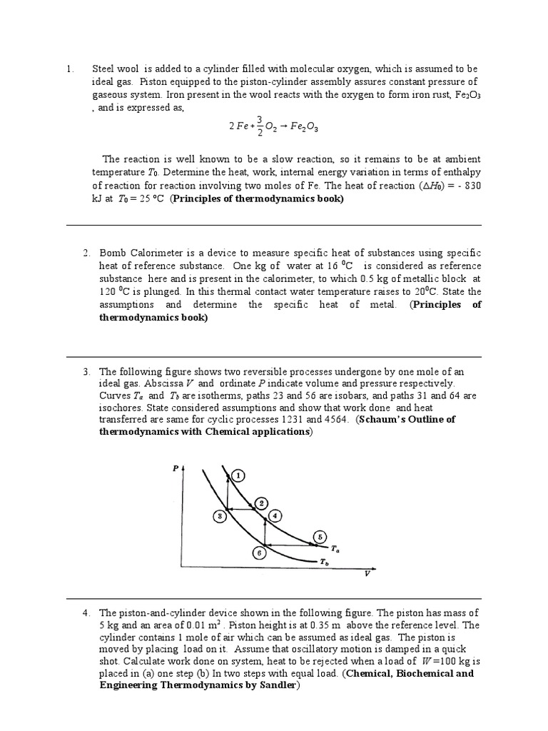 Problem Set (10 Questions) of First-Second Law of Thermodynamics | PDF ...