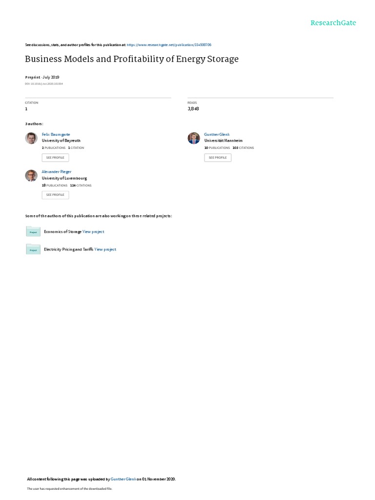 Business Models and Profitability of Energy Storage: July 2019 | PDF ...