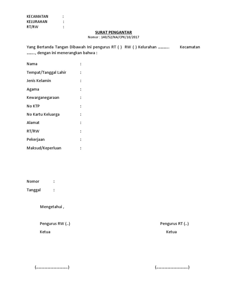 Contoh Format Surat Pengantar RT/RW | PDF