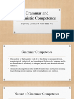 Grammar and Linguistic Competence: Prepared By: Louella Joy R. Alabat (BEED 301)