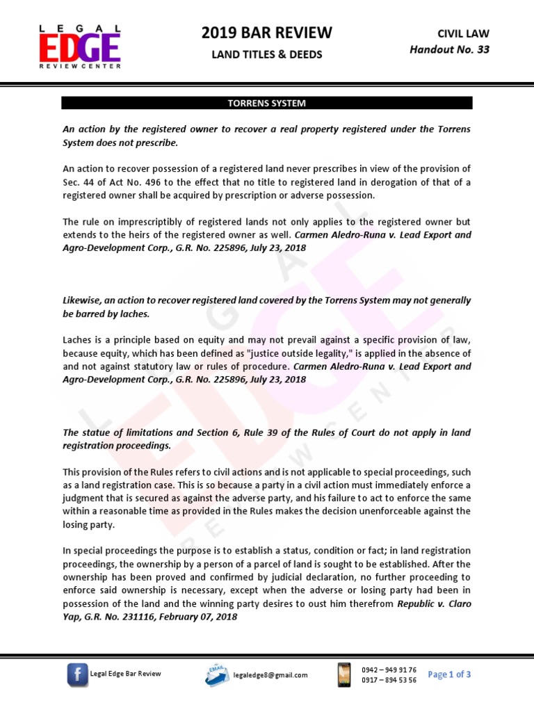 Key Principles of the Torrens System of Land Registration and