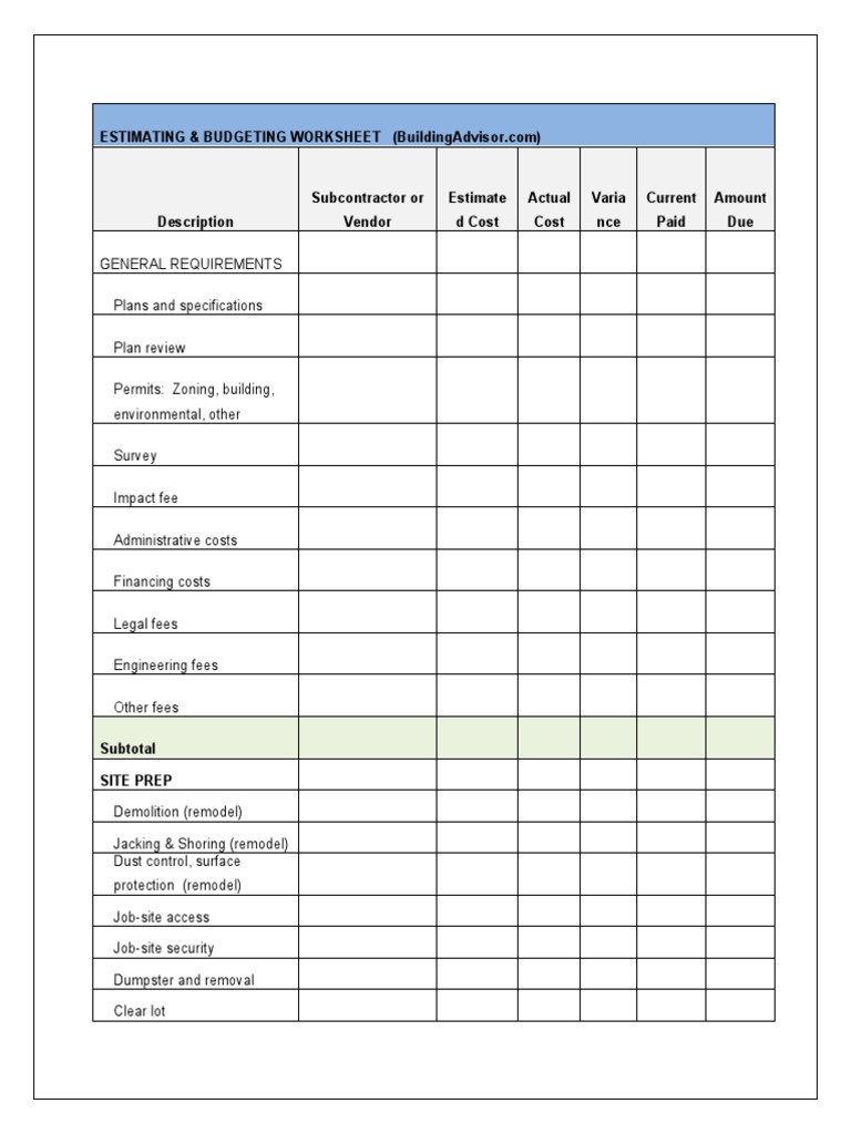 Free Construction Estimate Template Download | PDF | Framing ...