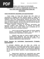 Questões com base na Actividade Experimental sobre a adaptação da forma do bico das aves aos diferentes tipos de sementes