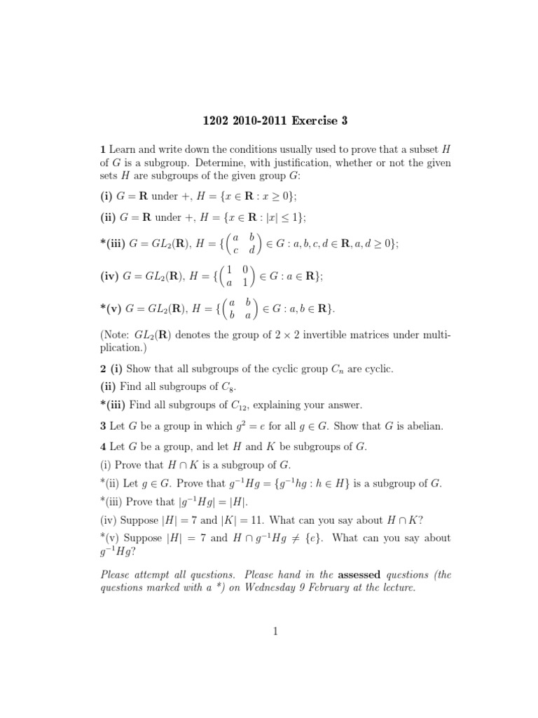 1202 2010-2011 Exercise 3 | PDF | Group (Mathematics) | Mathematical ...