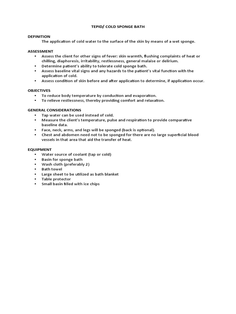 TEPID Sponge Bath PDF Towel Hypothermia