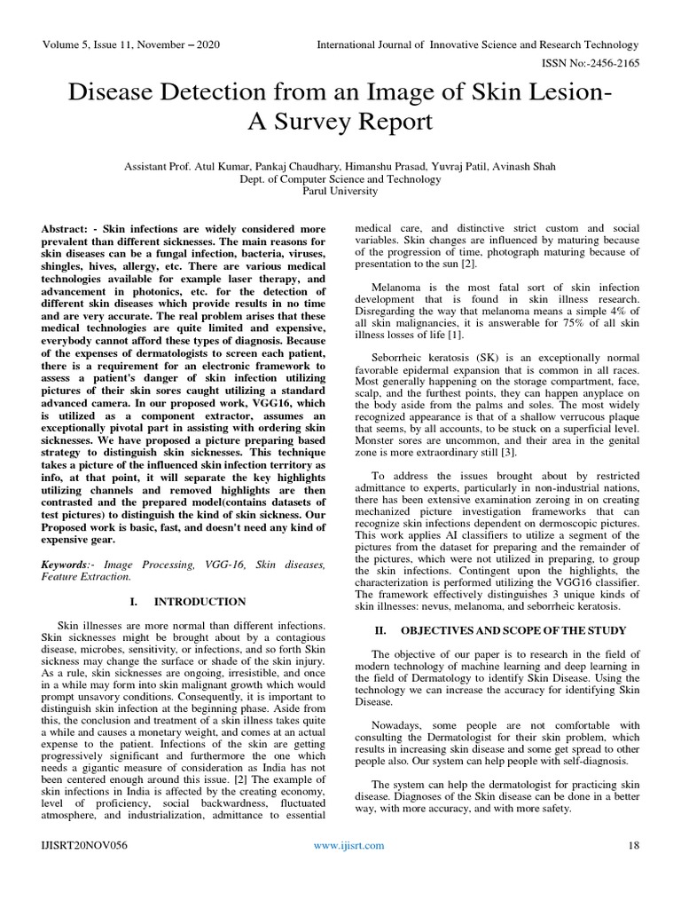 Disease Detection From An Image of Skin LesionA Survey Report | PDF ...