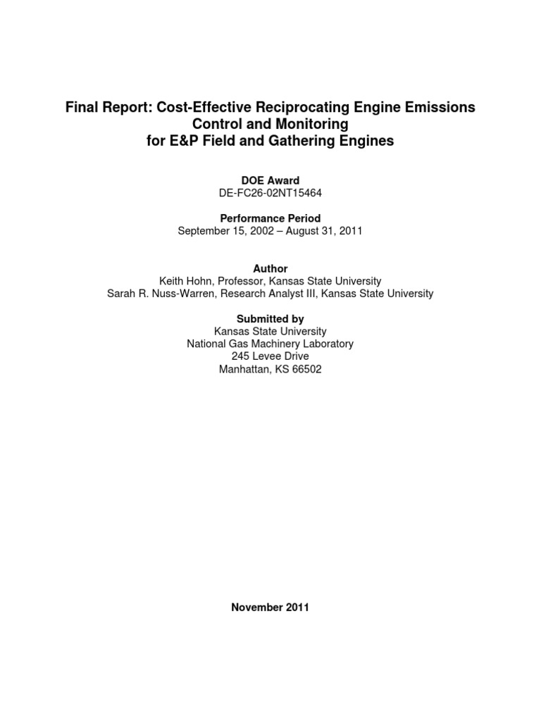 Final Report: Cost-Effective Reciprocating Engine Emissions Control and ...