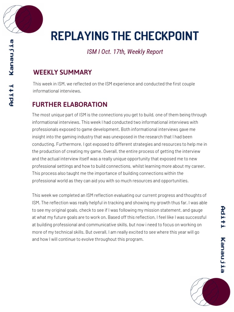ISM Weekly Report: Game Development Insights | PDF | Career & Growth ...