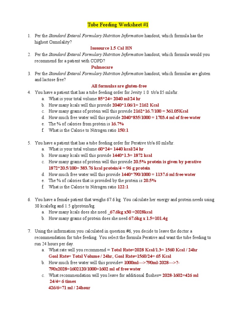 Tube Feeding Practice PDF Calorie Food And Drink