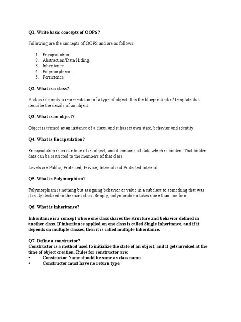 OOPS Concepts and Definitions Guide | PDF | Method (Computer ...