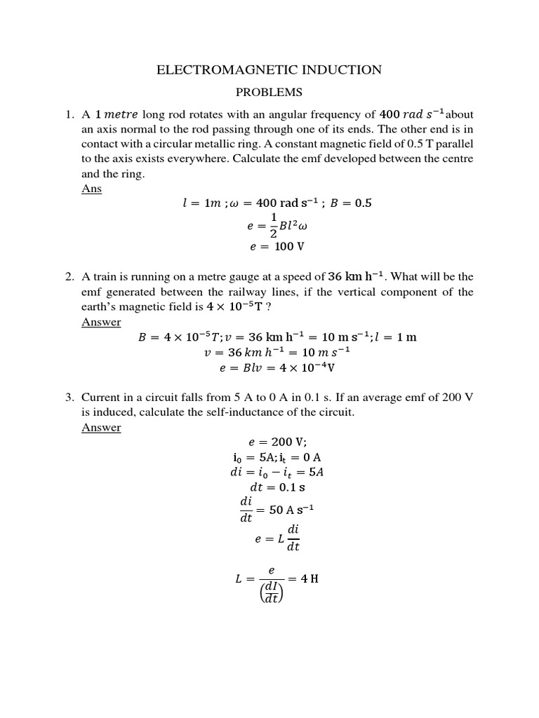 Electromagnetic Induction Problem Set | PDF | Electromagnetic Induction ...
