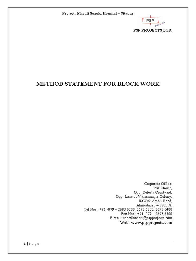 Method Statement of Block Work PDF Mortar (Masonry) Personal