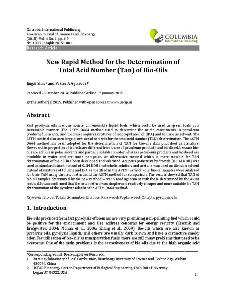 New Rapid Method For The Determination of Total Acid Number | PDF ...