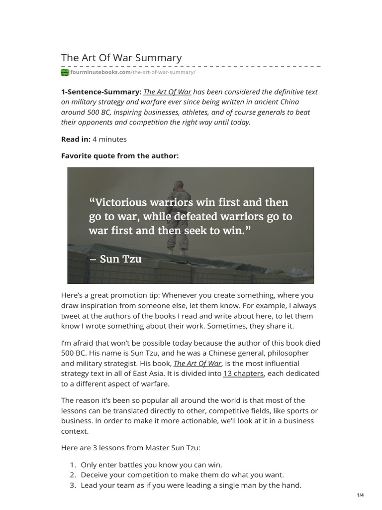 Lessons in Strategy and Deception A Summary of Sun Tzu's Timeless Classic 'The Art of War