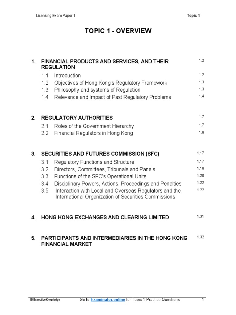 Topic 1 - Overview: Licensing Exam Paper 1 Topic 1 | PDF | Securities ...