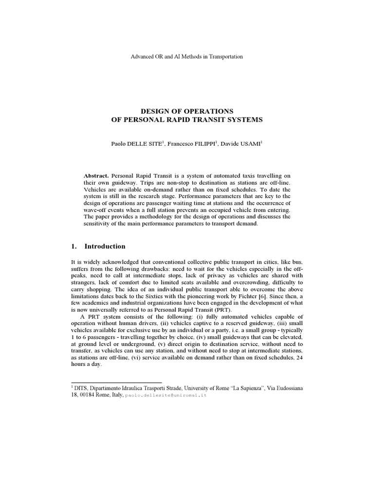Design of Operations of Personal Rapid T PDF | PDF | Public Transport ...