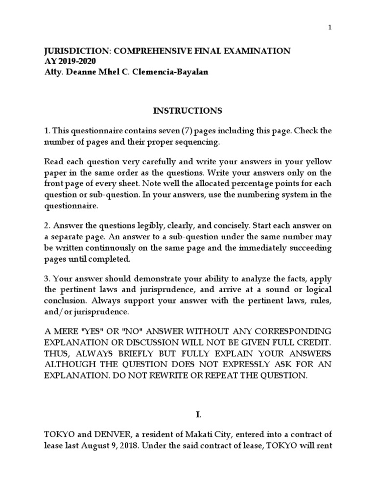 Juris Exam Questions PDF Child Custody Jurisdiction