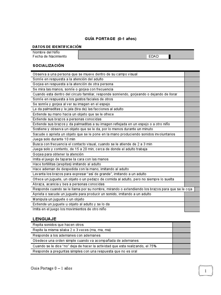 Guía Portage para Niños de 0 a 1 Año | PDF