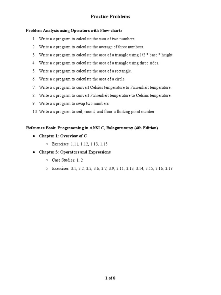 C Programming Practice Problems Guide | PDF | Matrix (Mathematics ...