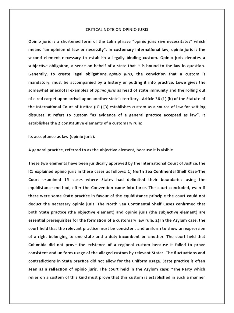 Understanding Opinio Juris in Law | PDF | Legal Concepts | Judiciaries