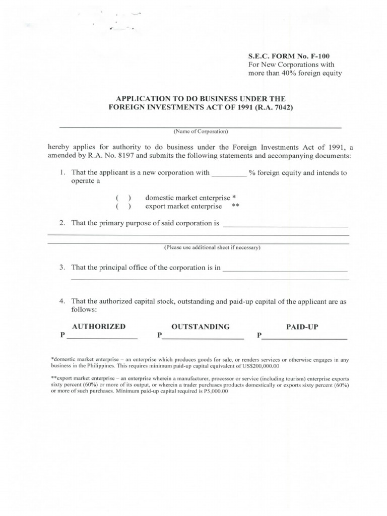 SEC Form No.F-100 PDF | PDF
