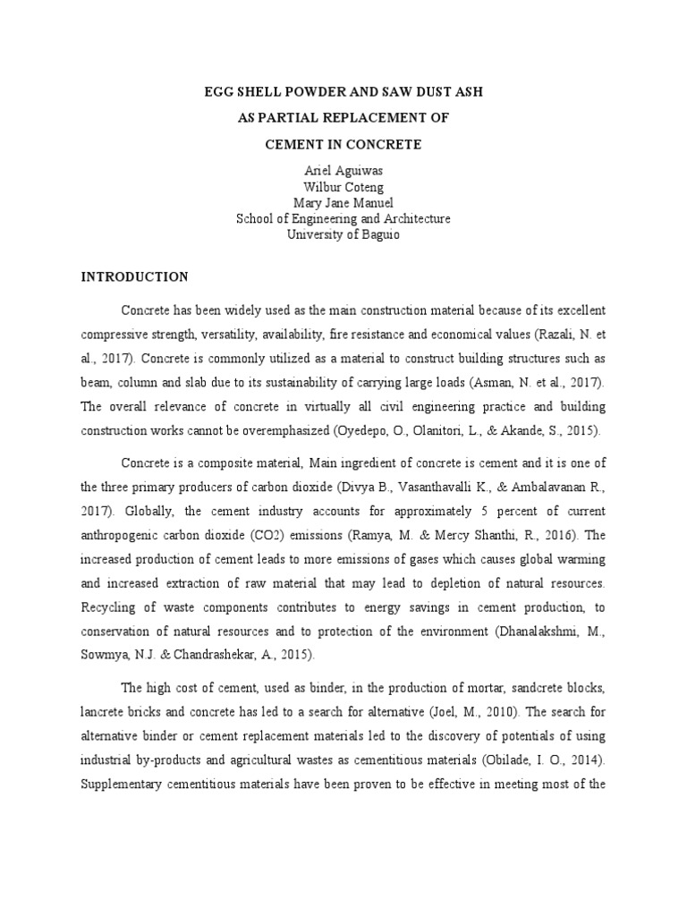 An Experimental Study on the Effects of Partially Replacing Cement with