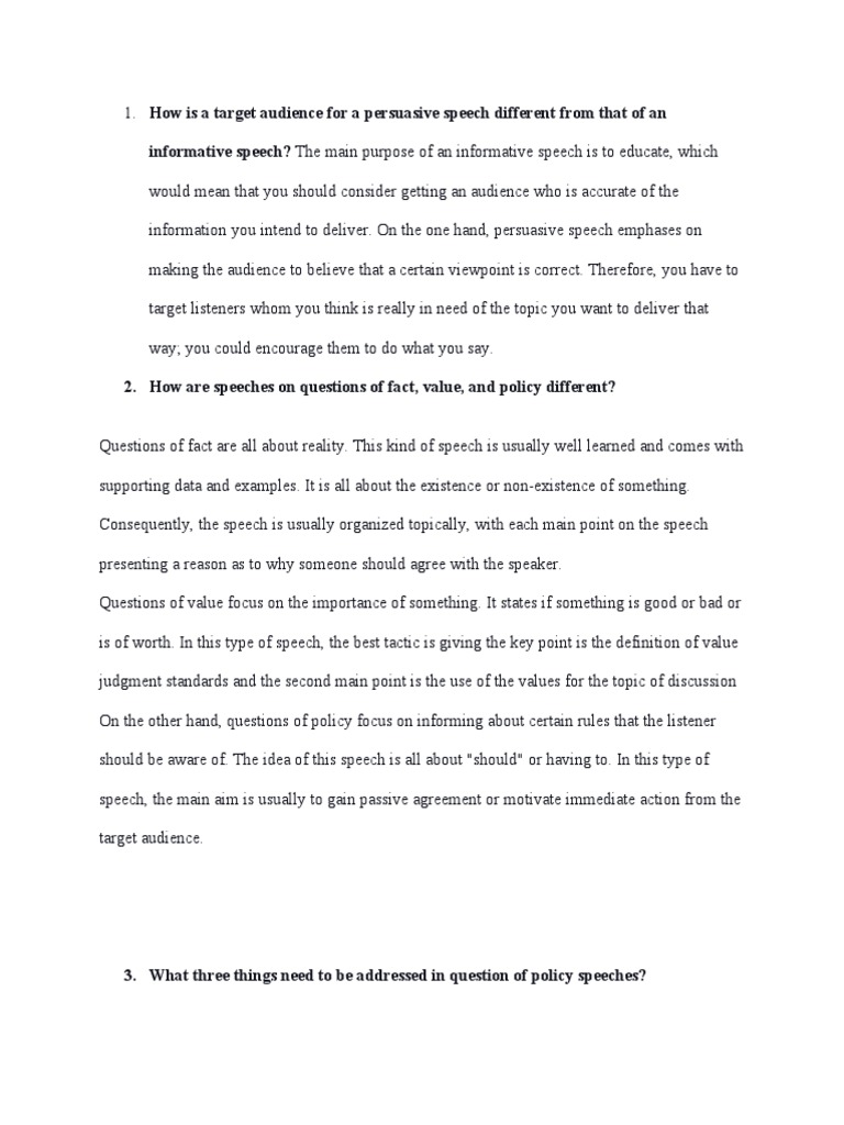 Public Speaking Discussion Questions | PDF | Persuasion | Reason