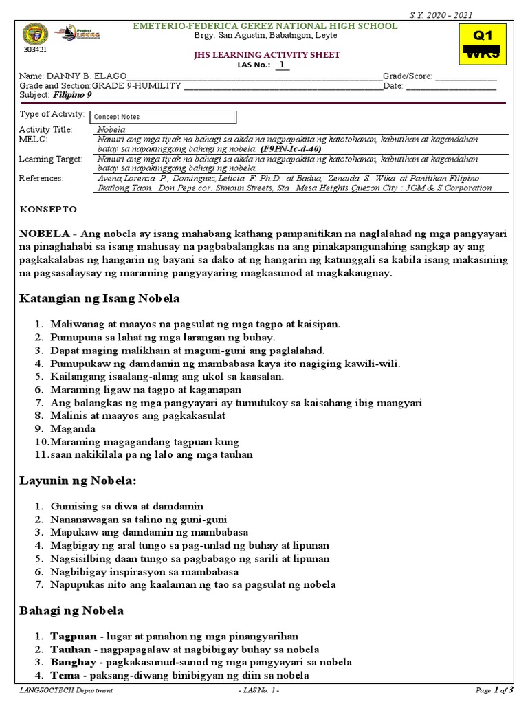 Filipino 9 Las 1 Week 5 Pdf