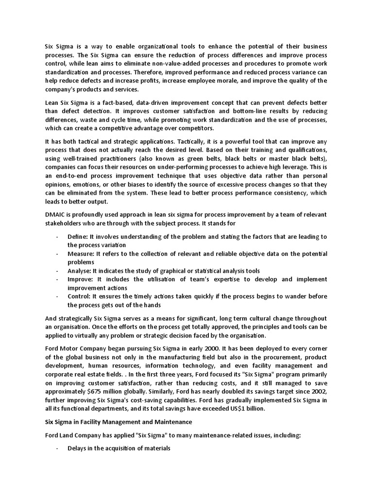 Lean Six Sigma at Ford Motor Company and Ford Land | PDF | Six Sigma ...