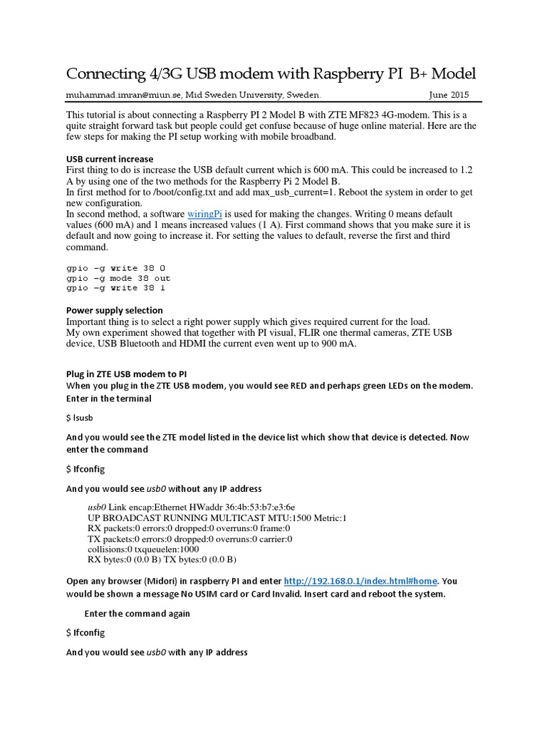 Connecting 4G Modem to Raspberry Pi B+ | PDF | Raspberry Pi | Usb