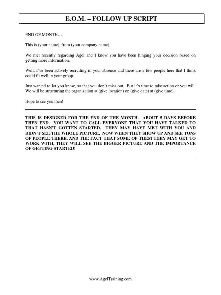End of Month Follow-Up Script | PDF