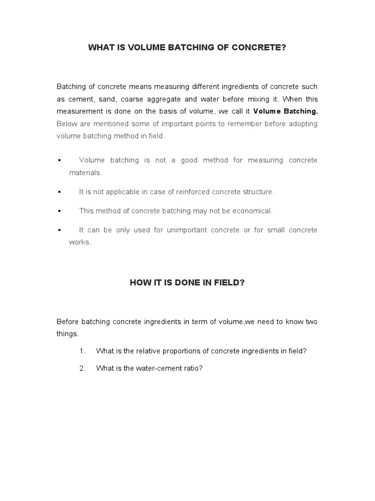 The Pros and Cons of Volume Batching Concrete An Overview of This Inaccurate Yet Sometimes