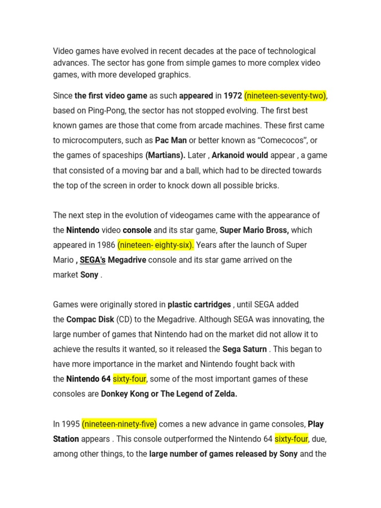 Evolution of Video Games Through Decades | PDF | Video Game Consoles ...