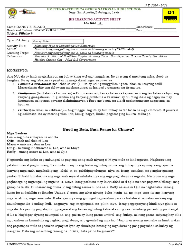 Filipino 9 Las 4 Week 5 Pdf