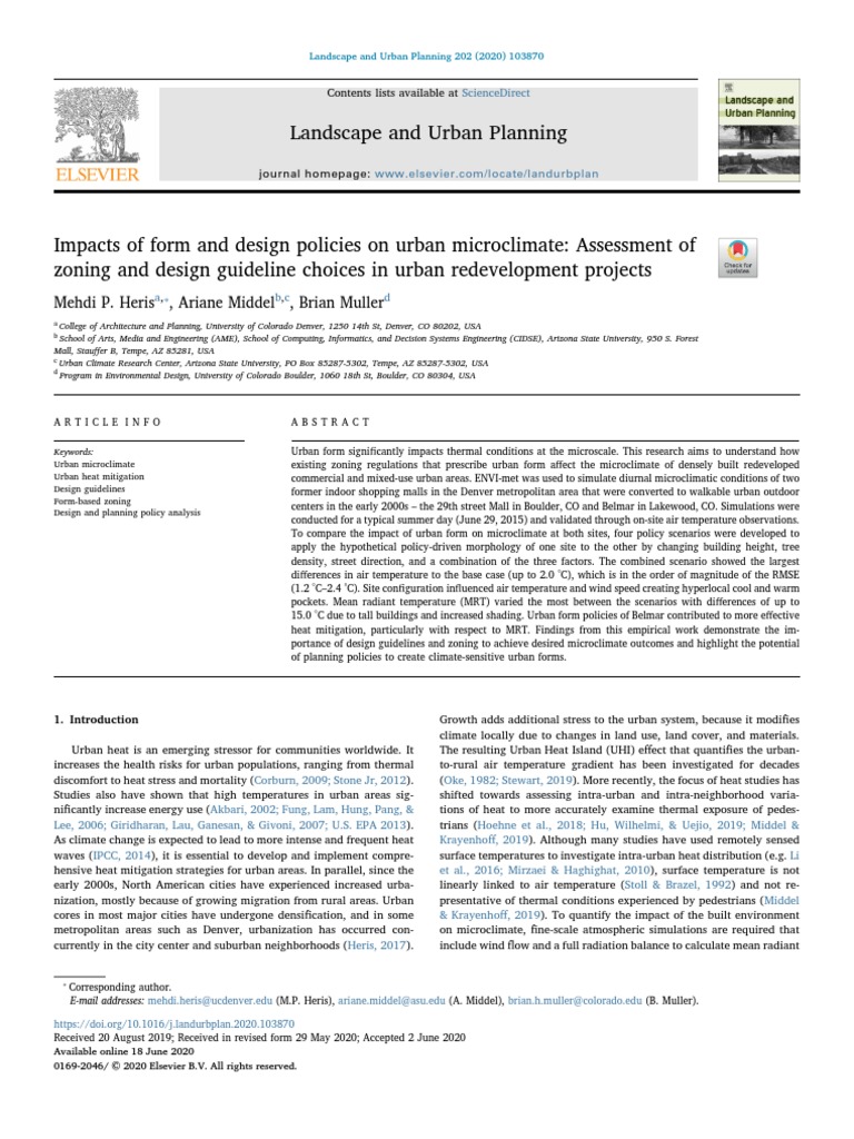 Impacts of Form and Design Policies On Urban Microclimate Assessment of ...