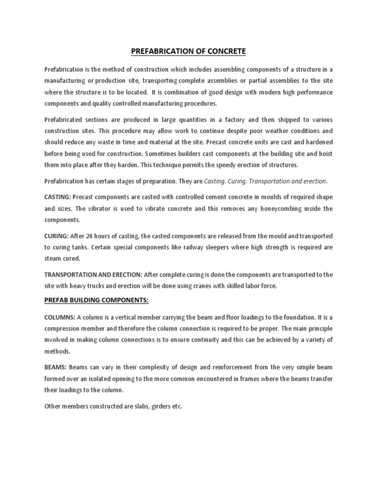 Prefabrication of Concrete | PDF | Precast Concrete | Beam (Structure)
