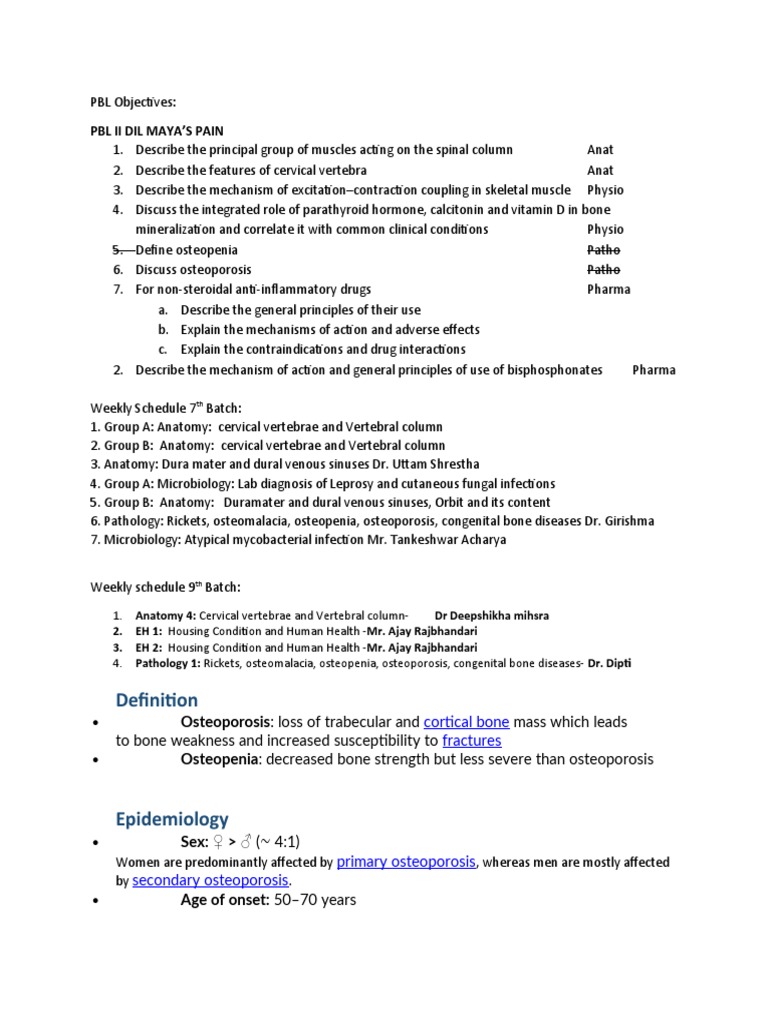 MSK Study Schedule 2 | PDF | Osteoporosis | Vertebral Column