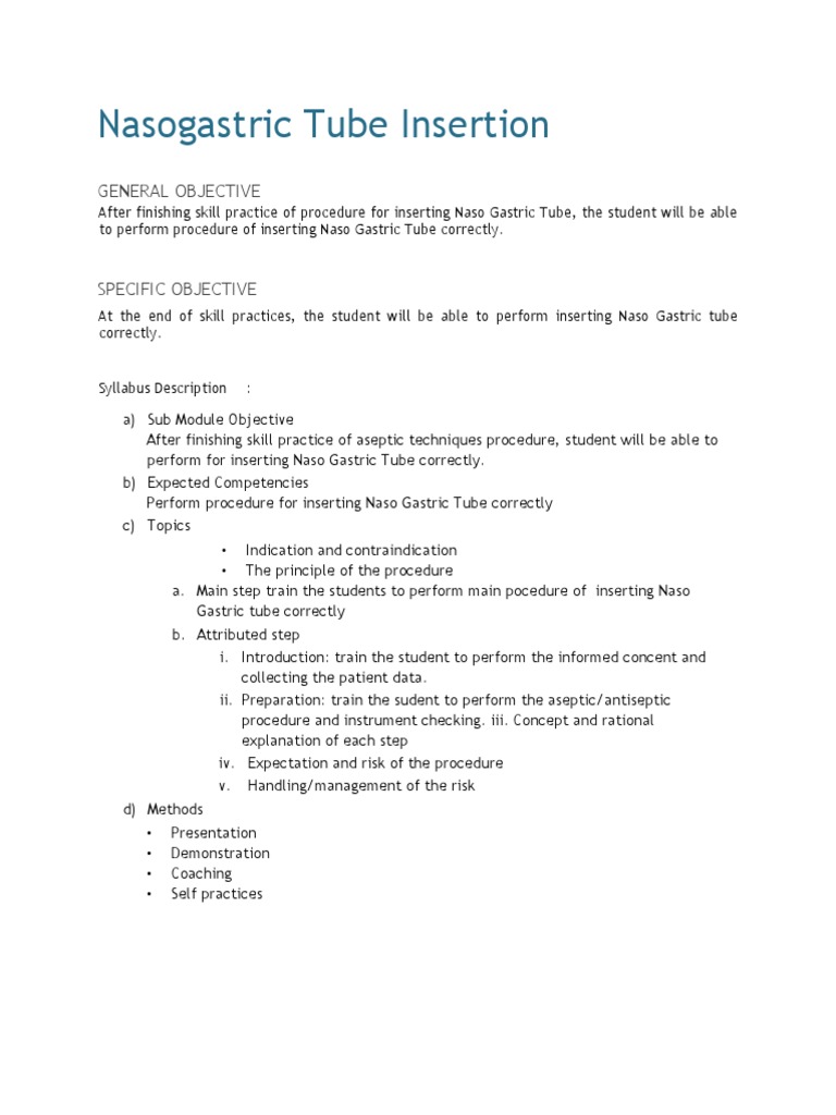 CSL 1 Nasogastric Insertion Download Free PDF Medical Specialties