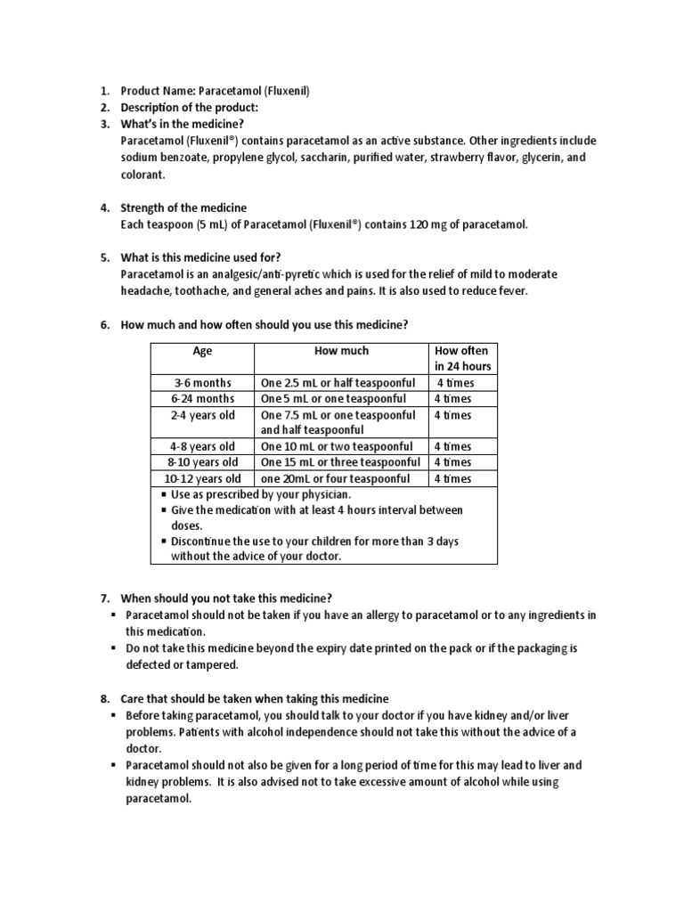 Paracetamol Patient Information Leaflet PDF Dose (Biochemistry) Chemistry