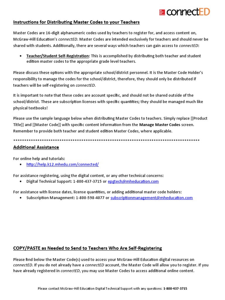 Instructions For Distributing Master Codes To Your Teachers | PDF ...