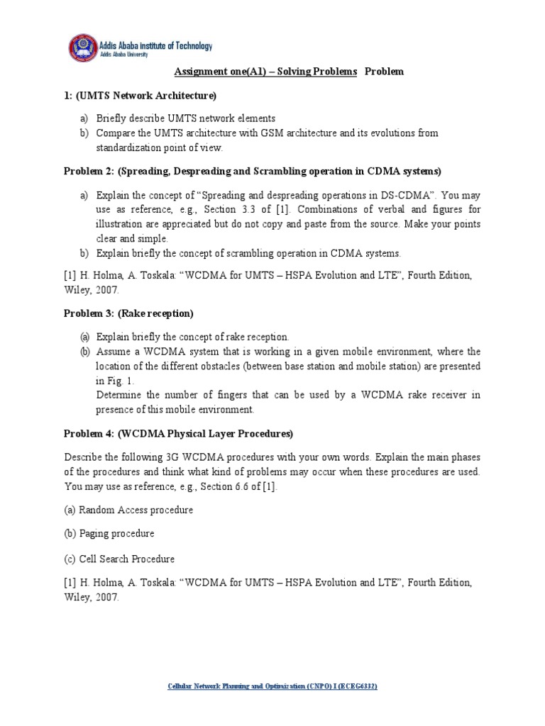 Assignment One A1 Solving Problems Problem 1 Umts Network