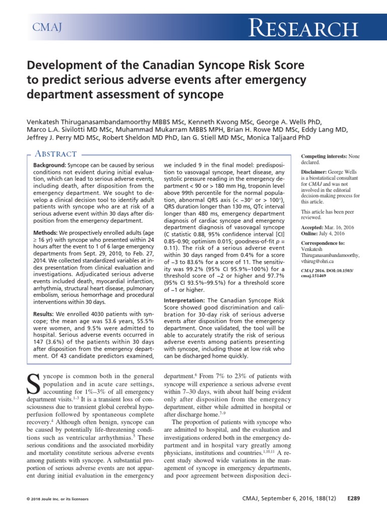 Canadian Syncope Risk Score | PDF | Resampling (Statistics