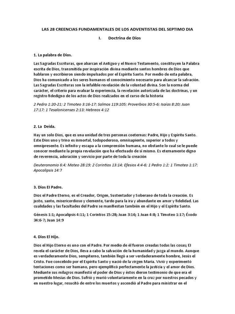 Las 28 Creencias Fundamentales de Los Adventistas Del Septimo Dia | PDF ...