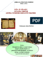 Atelier de Discutie: Noutatea Viziunii Asupra Condiției Omului În Umanism