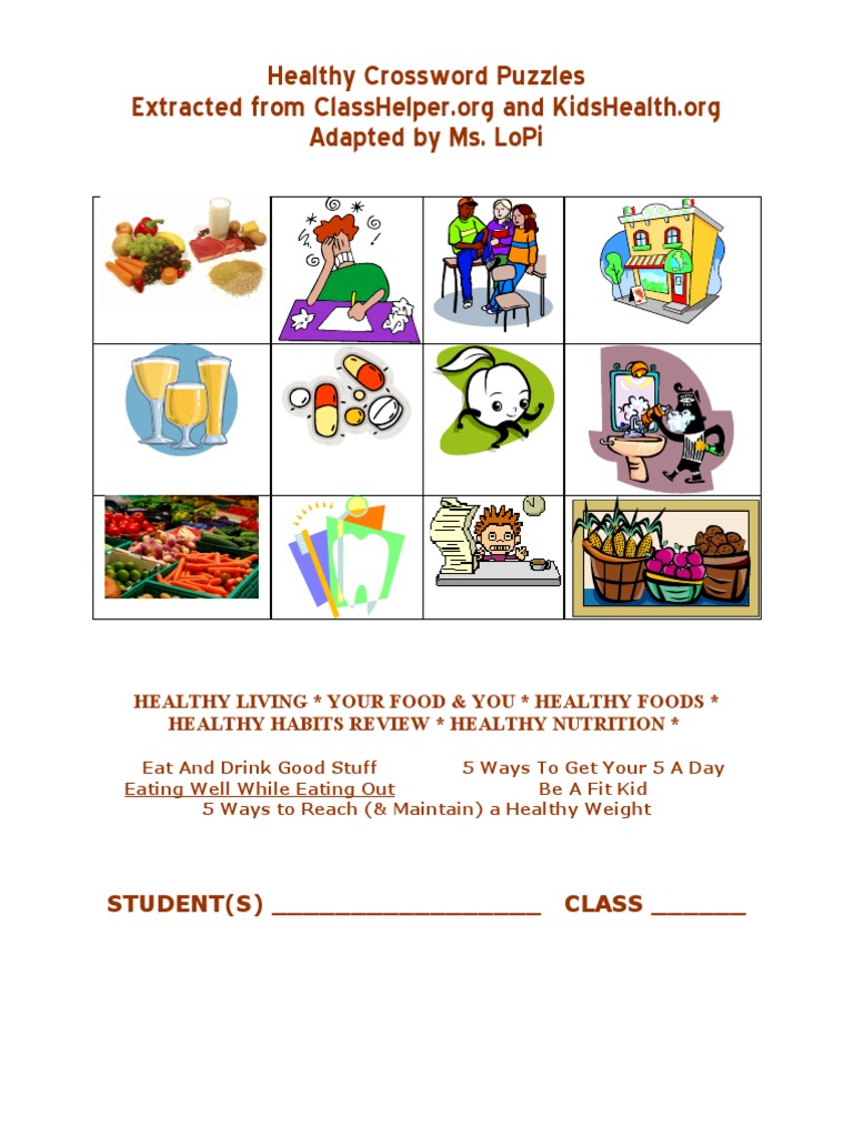 Healthy crossword puzzles | pdf | dieting | foods