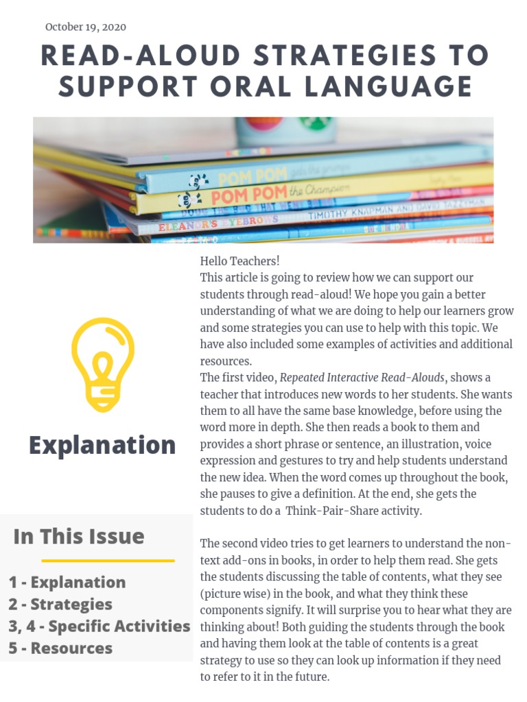 Read-Aloud Strategies Newsletter | PDF | Reading Comprehension ...